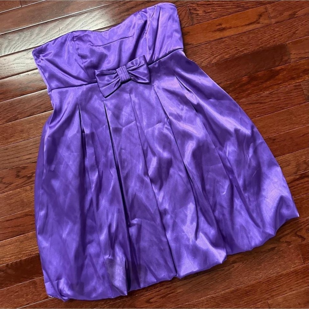 Vintage Ruby Rox Purple Strapless Puffy Cupcake Bow Satin Mini Cocktail Dress